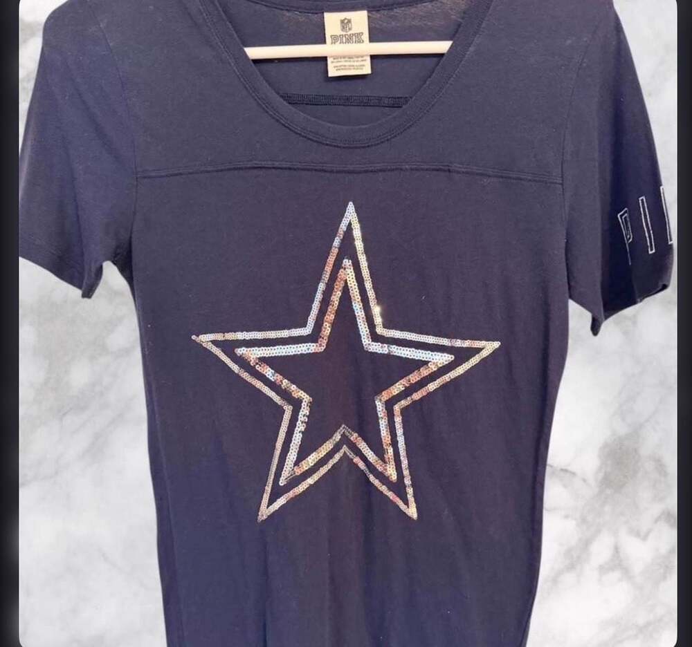 Victoria’s Secret PINK NFL Dallas Cowboys Sequin Star Tee Women’s Small Navy